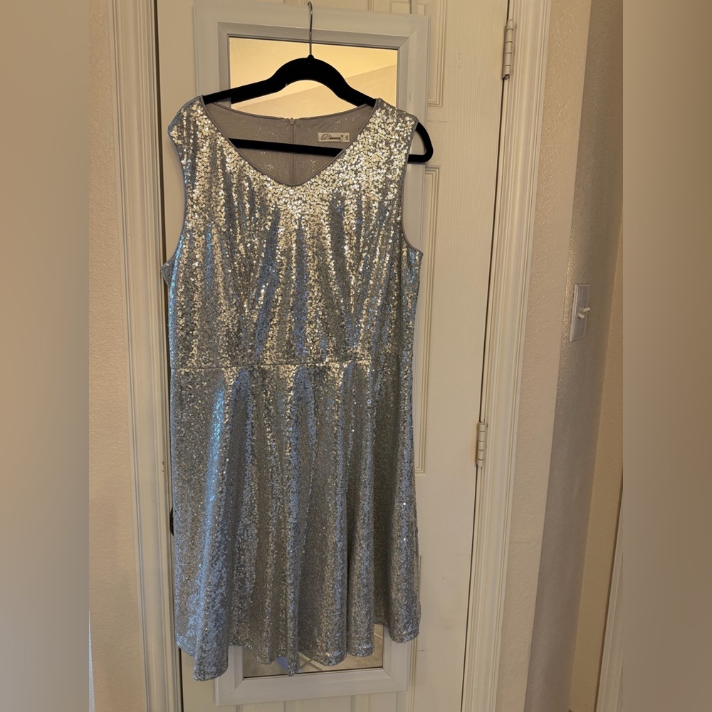 Glamorous Silver Sequin Midi Dress